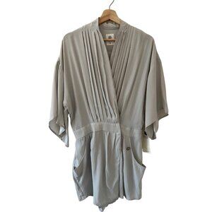 Ever Women's 100% Silk Wrap Front Romper Light Gray Size Small‎ Rare NWT